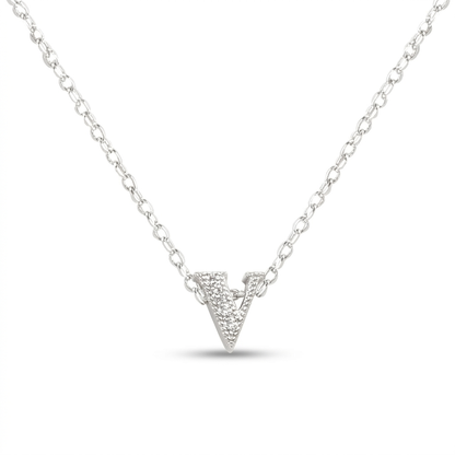 Avera Micro-Pave Initial V Pendant Necklace in Sterling Silver