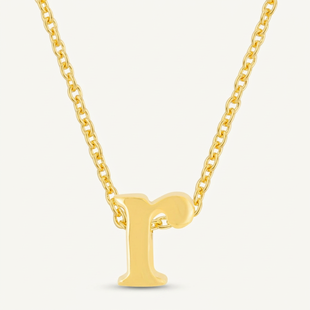 Avera Initial R Pendant Necklace In Polished Gold Finish  DestGlow
