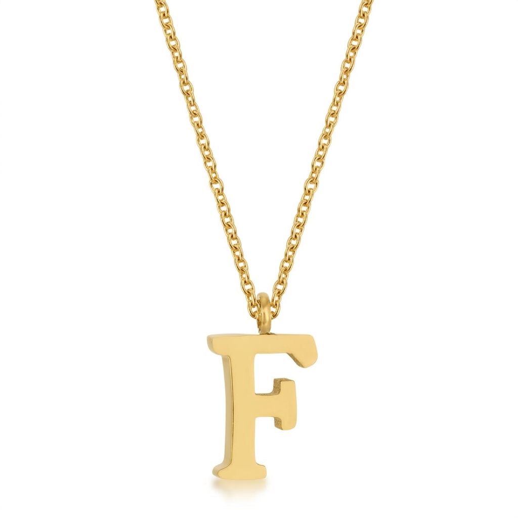 Avera Elaina Stainless Steel F Initial Necklace Gold  DestGlow