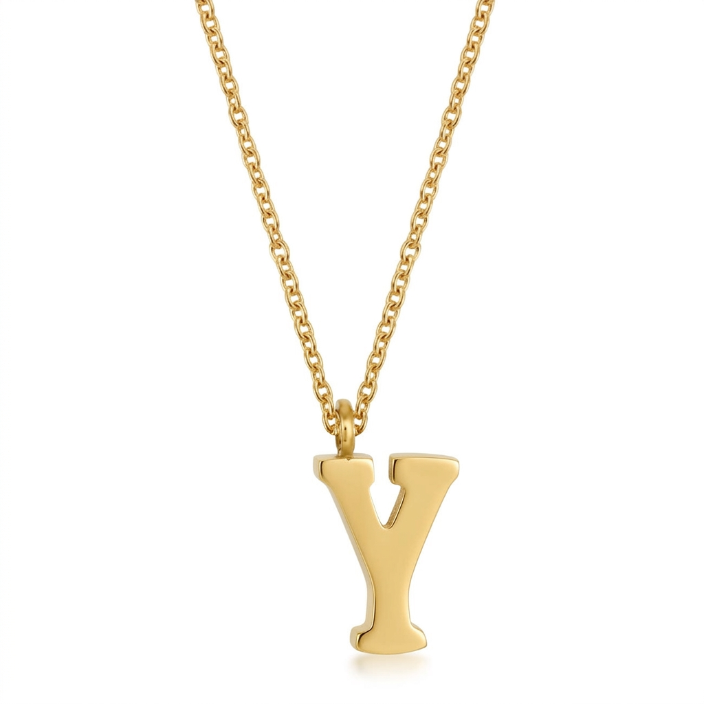 Avera Elaina Stainless Steel Y Initial Necklace Gold  DestGlow