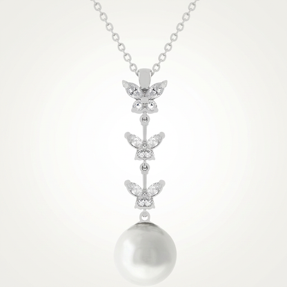 Avera Butterfly Pearl Pendant Necklace for Women One Size Silver
