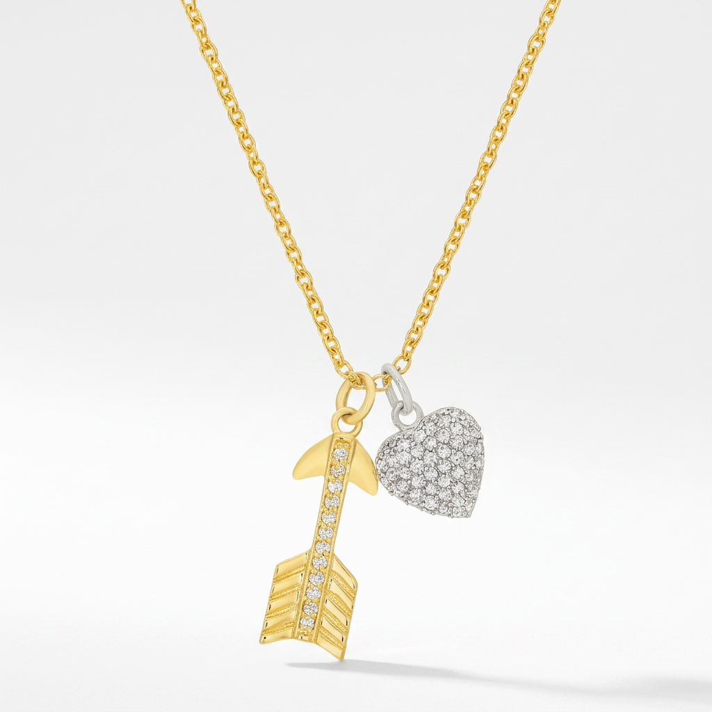 Avera Pave Heart and Arrow Pendant in Radiant Gold  DestGlow