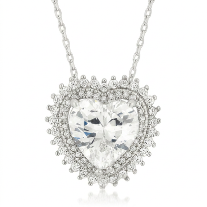 Avera Radiant Halo Heart Pendant in Sterling Silver