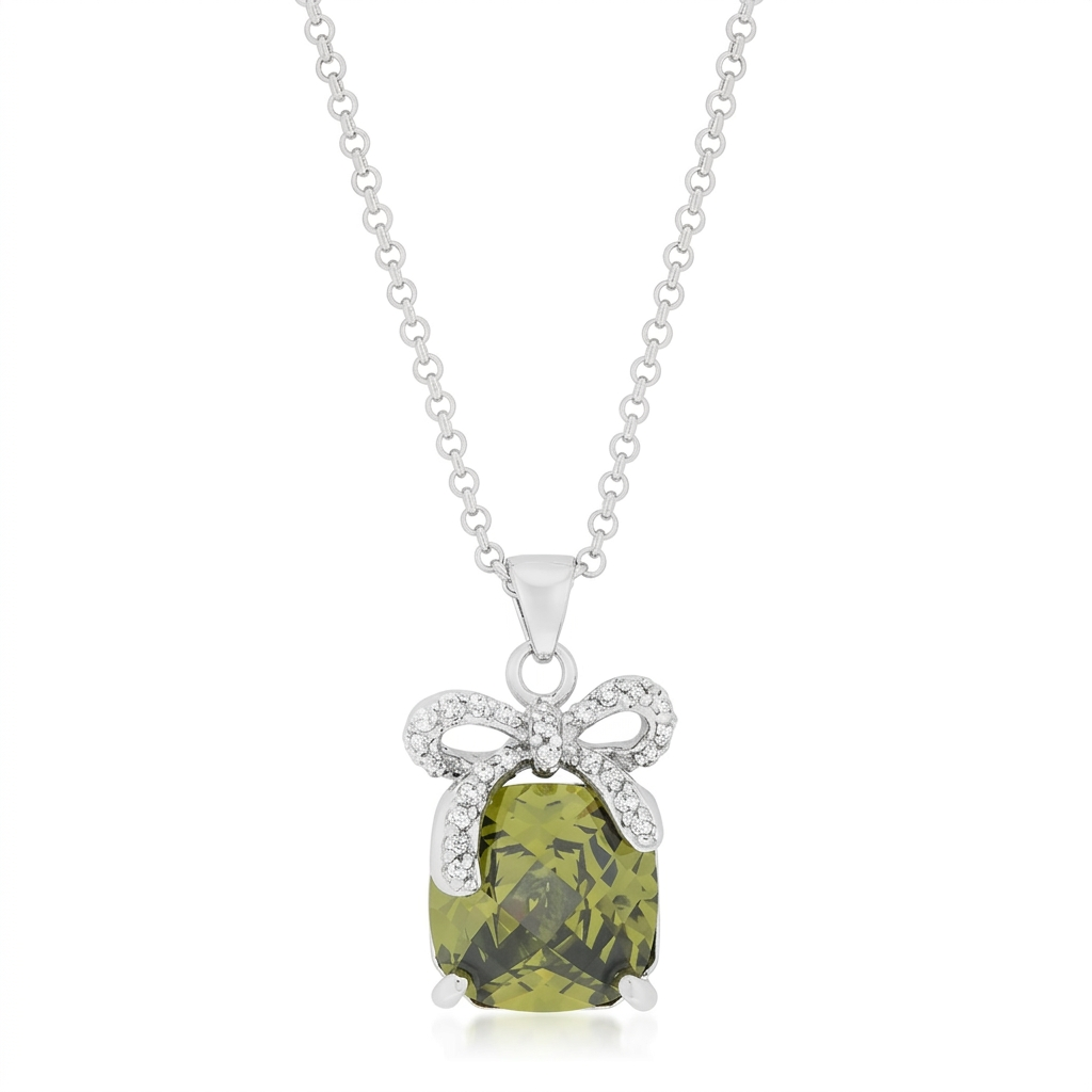 Avera Olivine Pendant with Bow Elegant Necklace  DestGlow