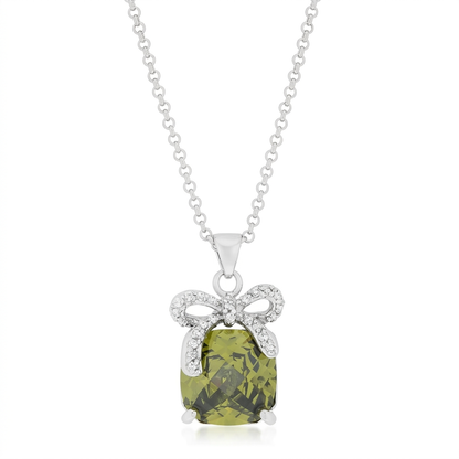 Avera Olivine Pendant with Bow Elegant Necklace