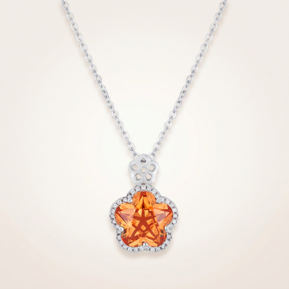 Avera Floral Cut Cubic Zirconia Pendant Necklace in Orange