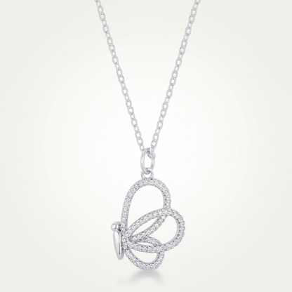 Avera Whimsical CZ Butterfly Pendant and Necklace in Sterling Silver
