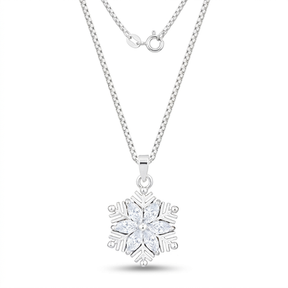 Avera Brilliant Marquise Snowflake Pendant in Sterling Silver