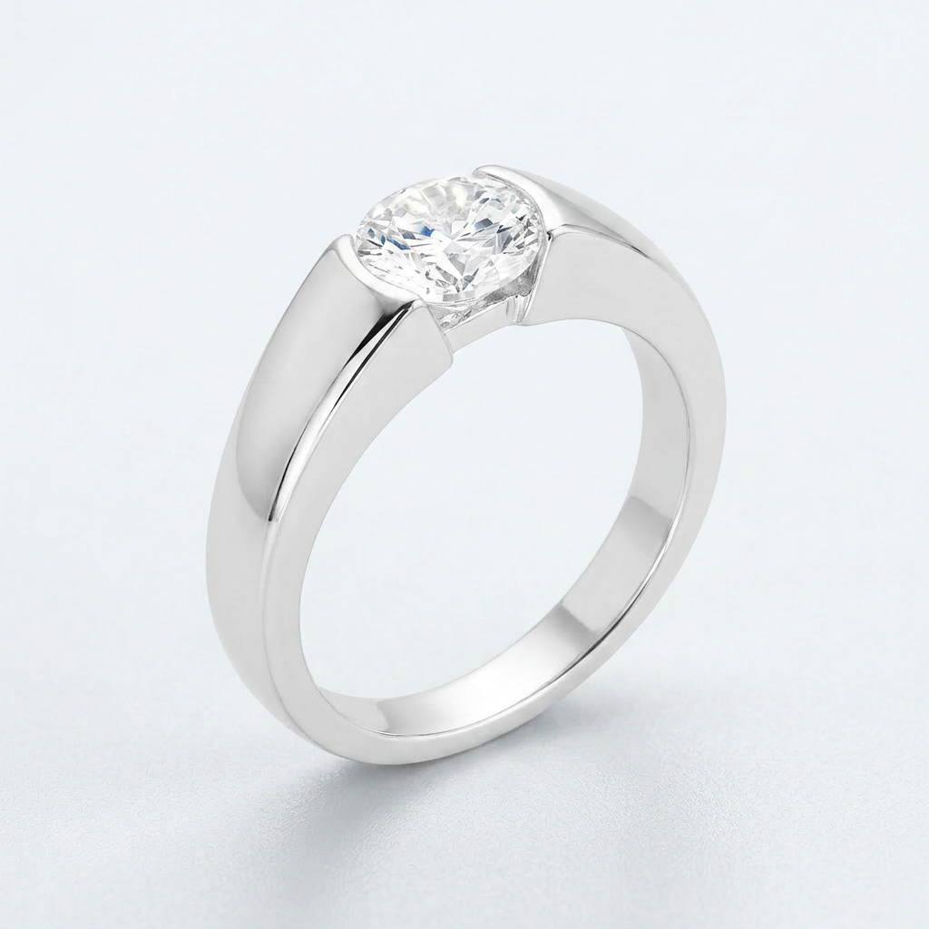 Avera Modern Minimalist Tension Set Engagement Ring in Silver