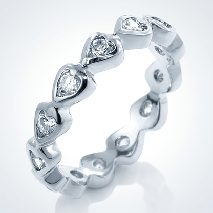 Avera Heart Eternity Ring In Polished Sterling Silver