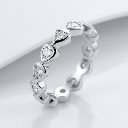 Avera Heart Eternity Ring In Polished Sterling Silver