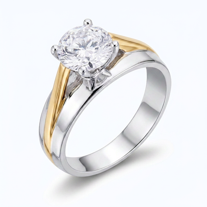 Avera Two-Tone Finish Solitaire Engagement Ring Size 5 Silver