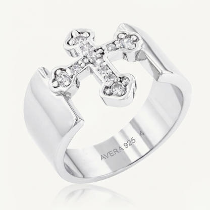 Avera Sterling Silver Cross Band Ring - Elegant Minimalist Jewelry