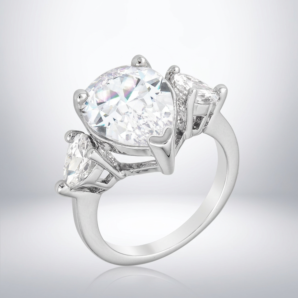Avera Cubic Zirconia Pear Triplet Ring in Sterling Silver  DestGlow