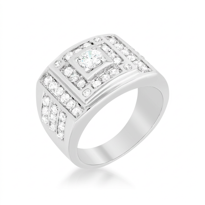 Avera Geometric Cubic Zirconia Ring in Silver Tone