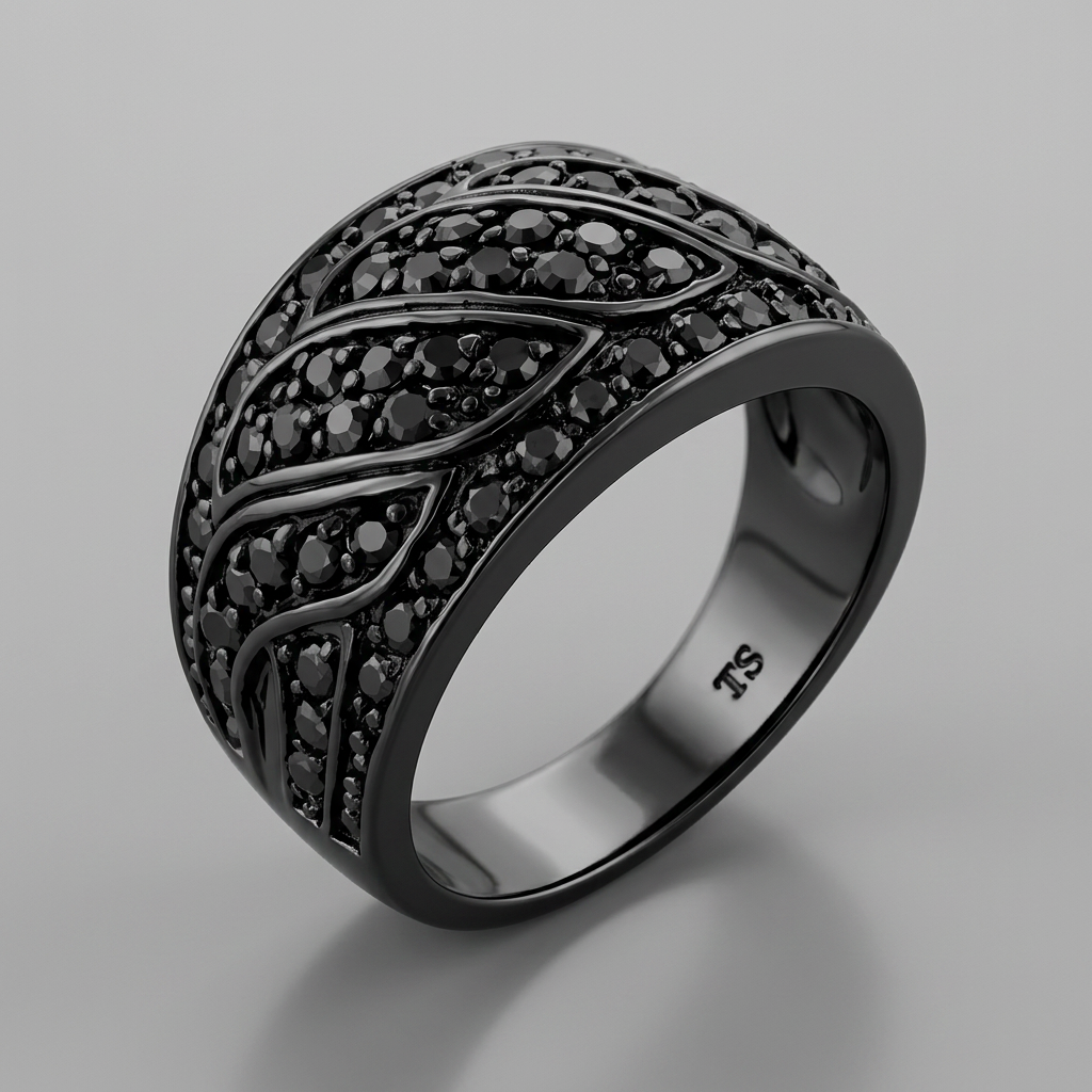 Avera Elegant Contemporary Swirl Ring In Polished Black  DestGlow