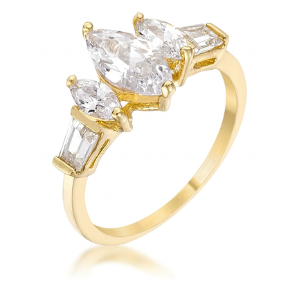 Avera Marquise Triplet Engagement Ring In Gold Finish