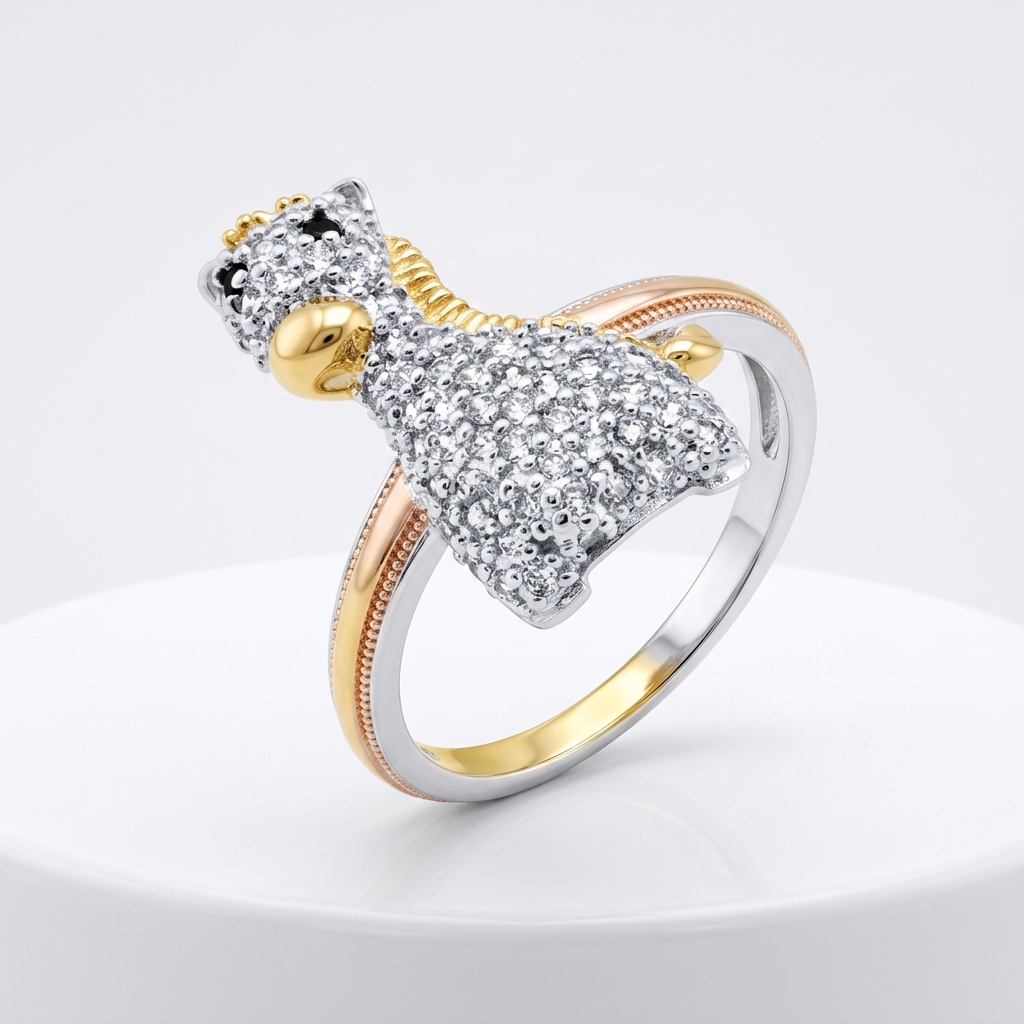 Avera Cubic Zirconia Giraffe Ring in Multi-Tone Finish  DestGlow