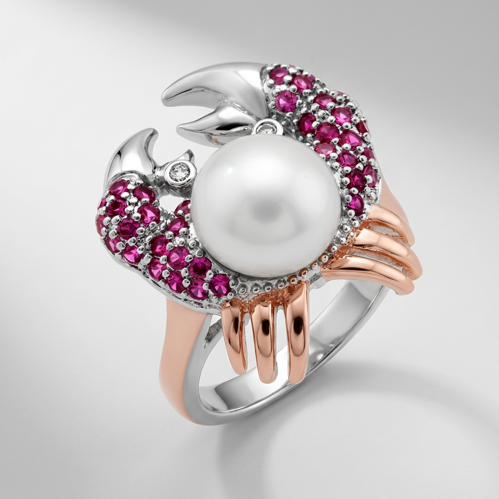 Avera Pearl Crab Cubic Zirconia Ring in Multi-Tone Finish  DestGlow