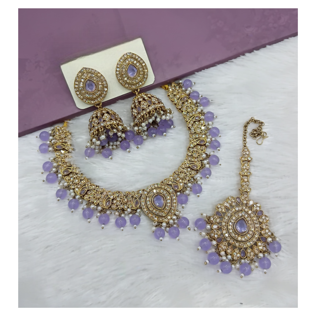 Joban Fashion Lavender Stone Work Necklace Set