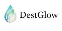 DestGlow logo with a droplet design on a white background