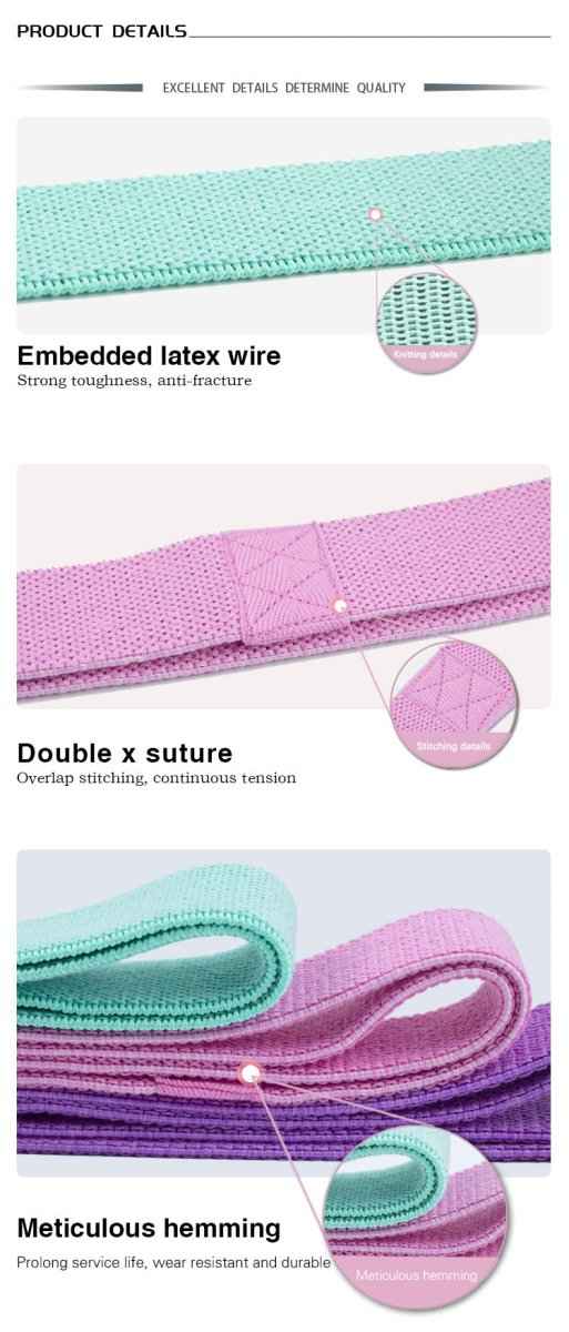 Long Resistance Bands 3 Strengths Purple, Pink and Green