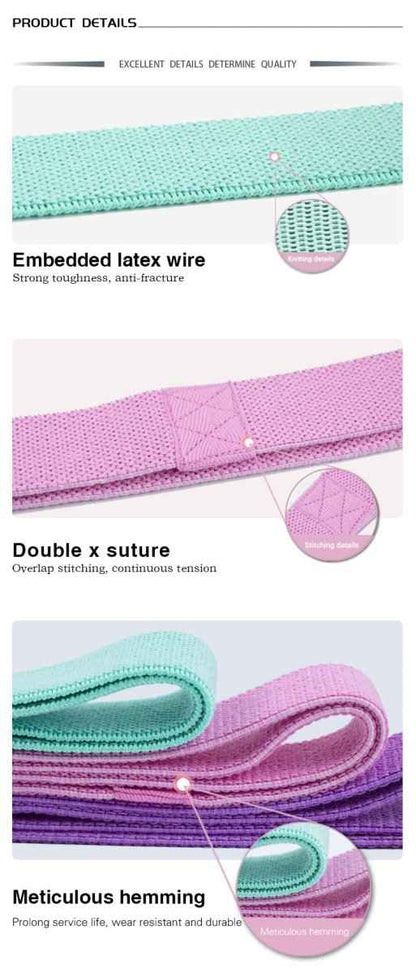 Long Resistance Bands 3 Strengths Purple, Pink and Green