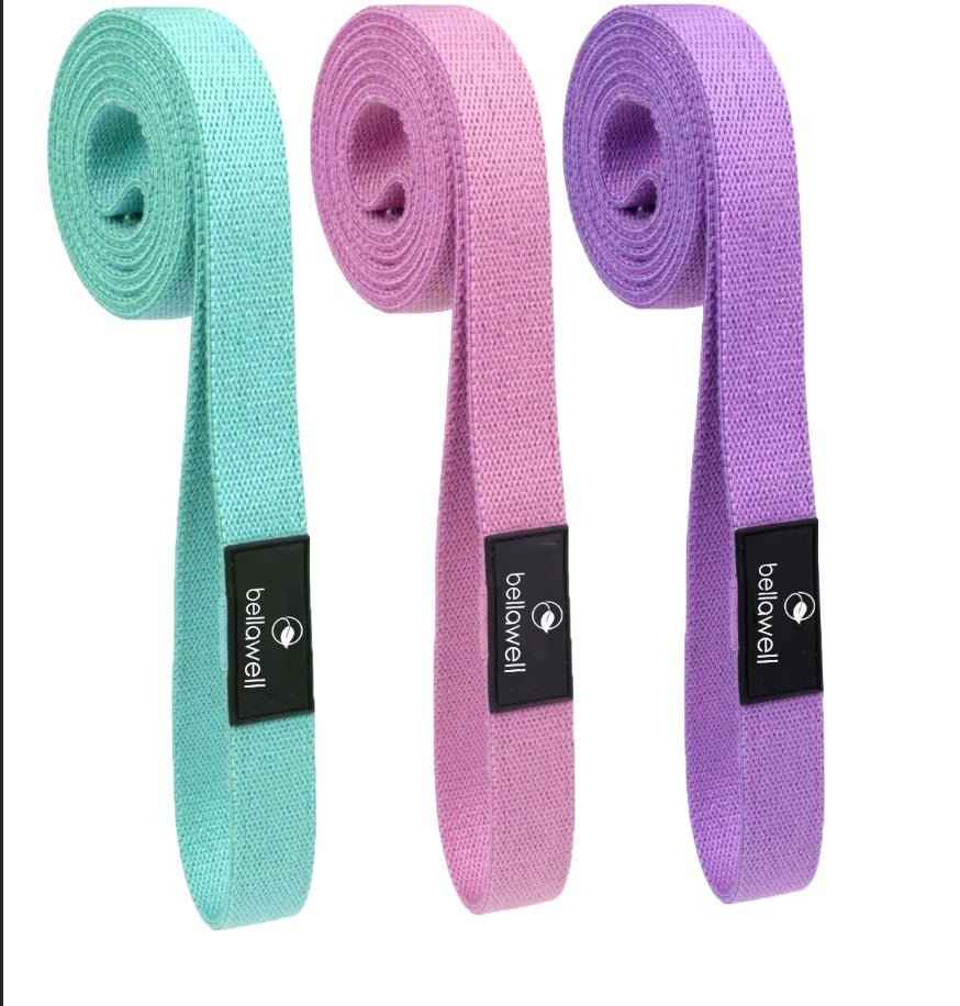 Long Resistance Bands 3 Strengths Purple, Pink and Green