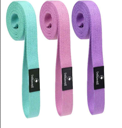 Long Resistance Bands 3 Strengths Purple, Pink and Green