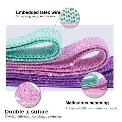 Long Resistance Bands 3 Strengths Purple, Pink and Green