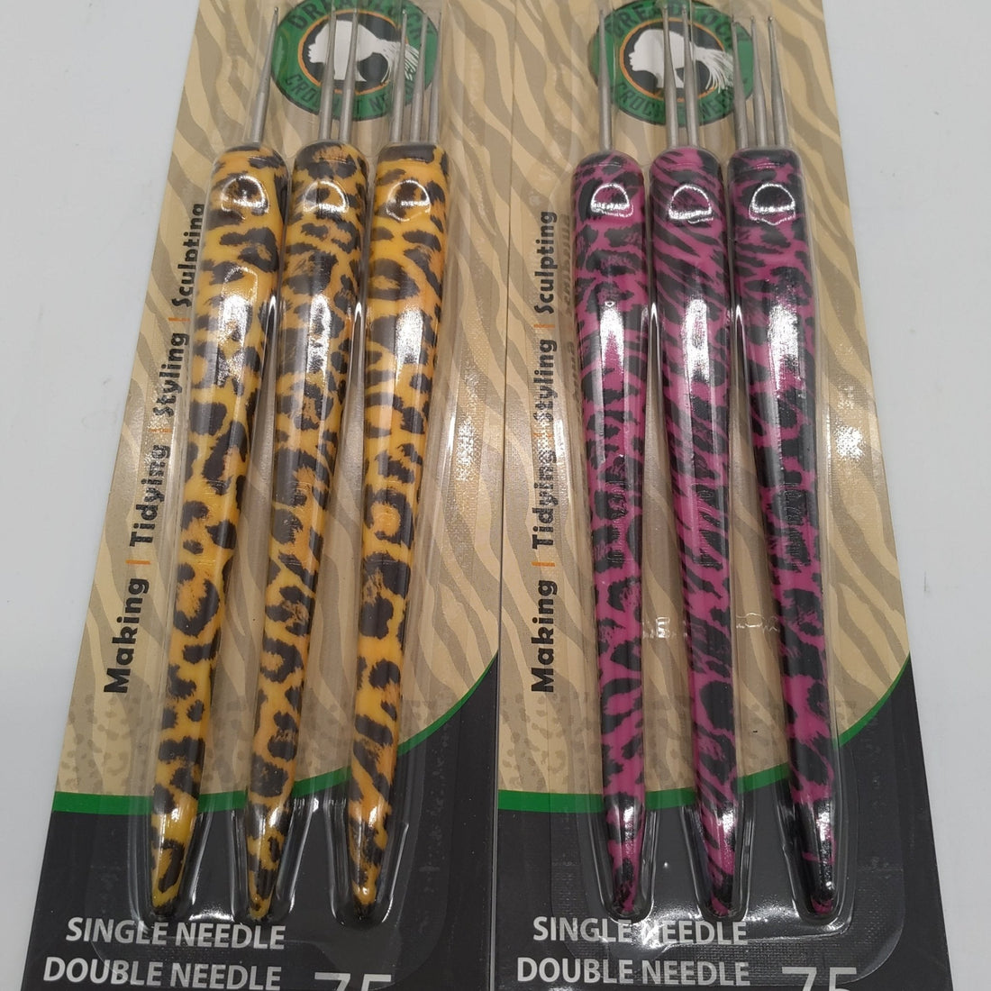 Looks Dreadlock Crochet Hook Set of 3, Single/Double/Triple, Animal Print Handle  DestGlow