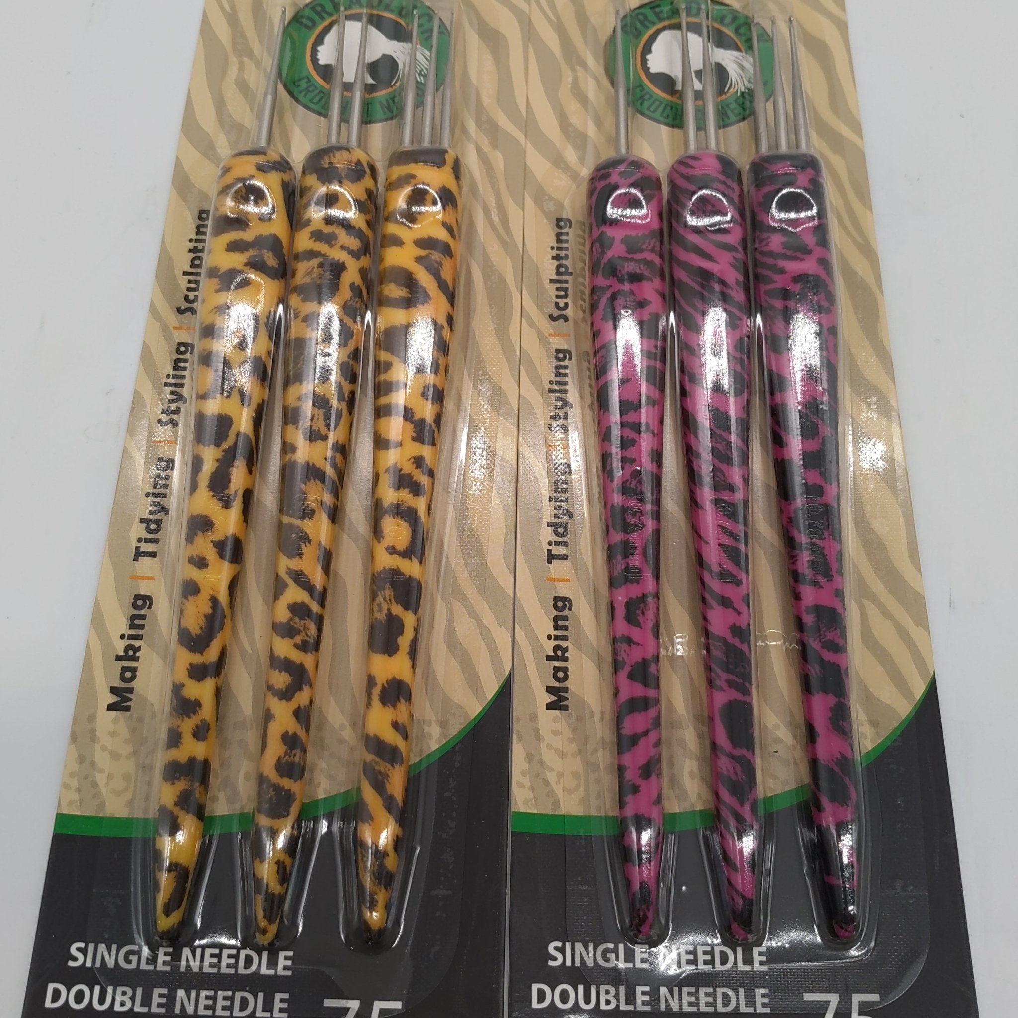 Looks Dreadlock Crochet Hook Set of 3, Single/Double/Triple, Animal Print Handle