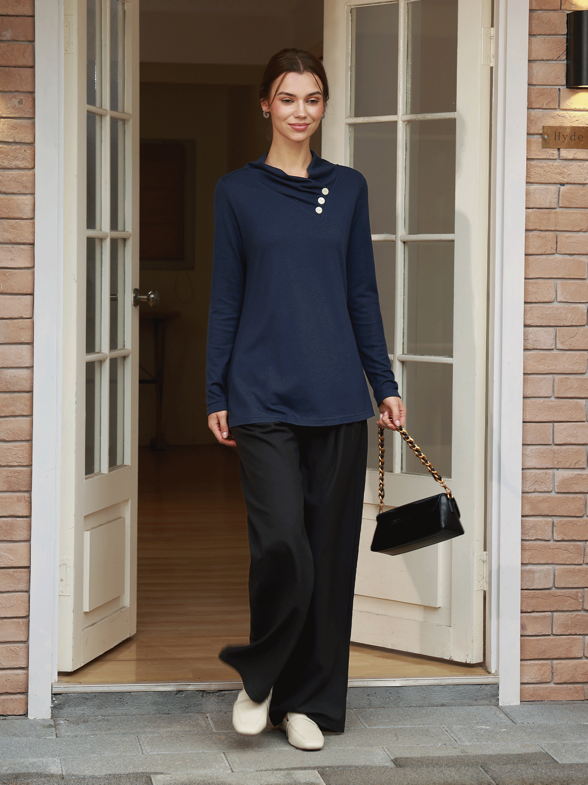 Cashmere Asymmetric Cowl Neck Stretch Top TATIANA  DestGlow