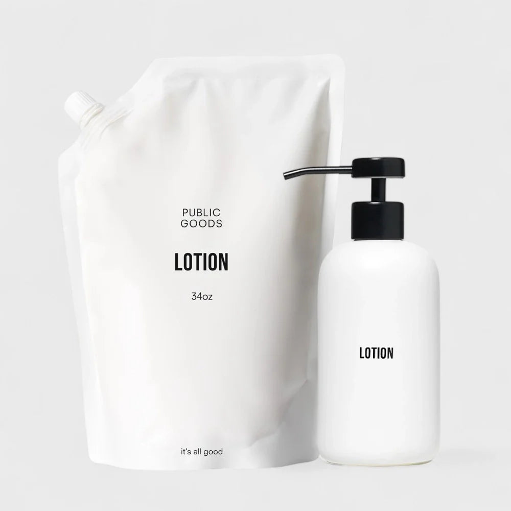 Stoneware Lotion Dispenser + Lotion Refill by Public Goods