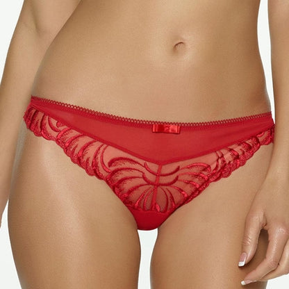 Felina Lana Sheer Low Rise Thong Panty - Embroidered Tulle Lingerie