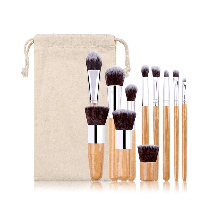 Lucky Beauty 11-Piece Bamboo Makeup Brush Set - Vegan &amp; Eco-Friendly - accessories
