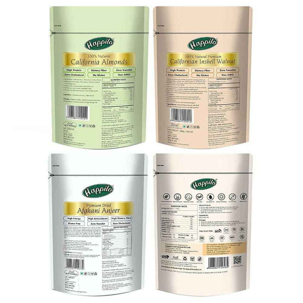 Happilo Premium Californian Almonds, Walnuts Inshell, Afghani Anjeer &amp; Turkish Apricot Combo