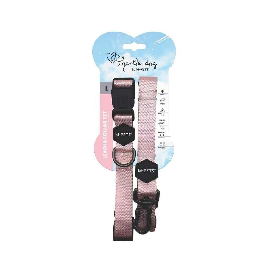 M-Pets Gentle Dog Collar and Leash Set Pink Large — product image 1