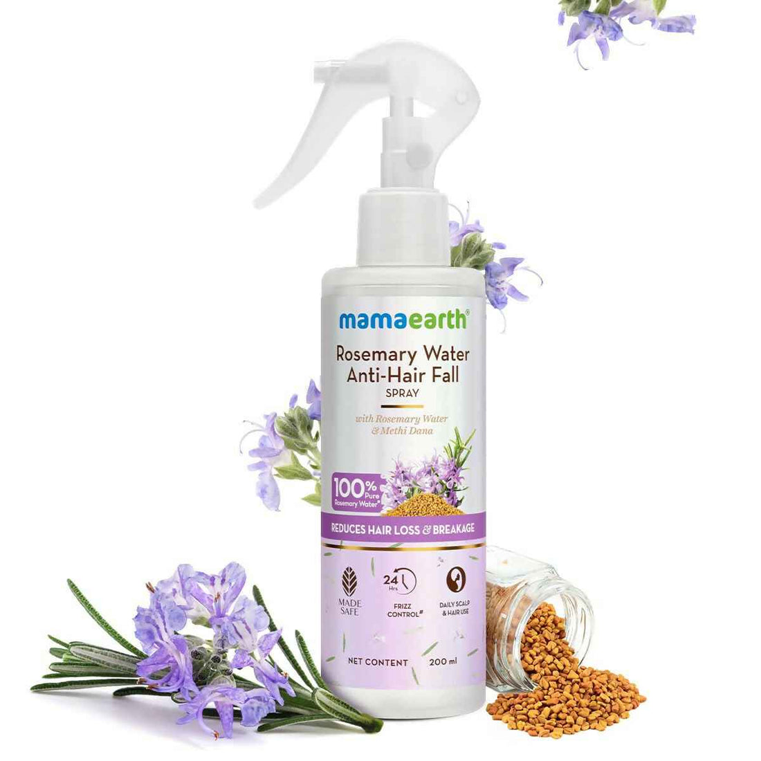 Mamaearth Rosemary Water Anti-Hair Fall Spray with 100% Pure Steam Distilled Rosemary Water &amp; Methi Dana for Hair