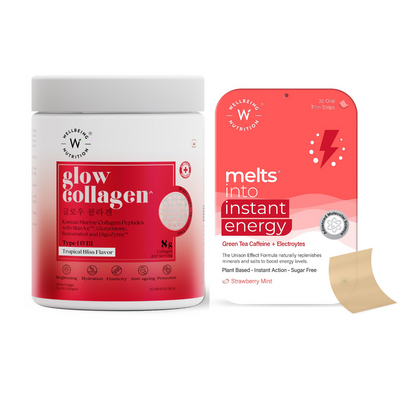 Wellbeing Nutrition Glow Korean Marine Collagen Peptides & Melts Instant Energy Oral Strips Combo