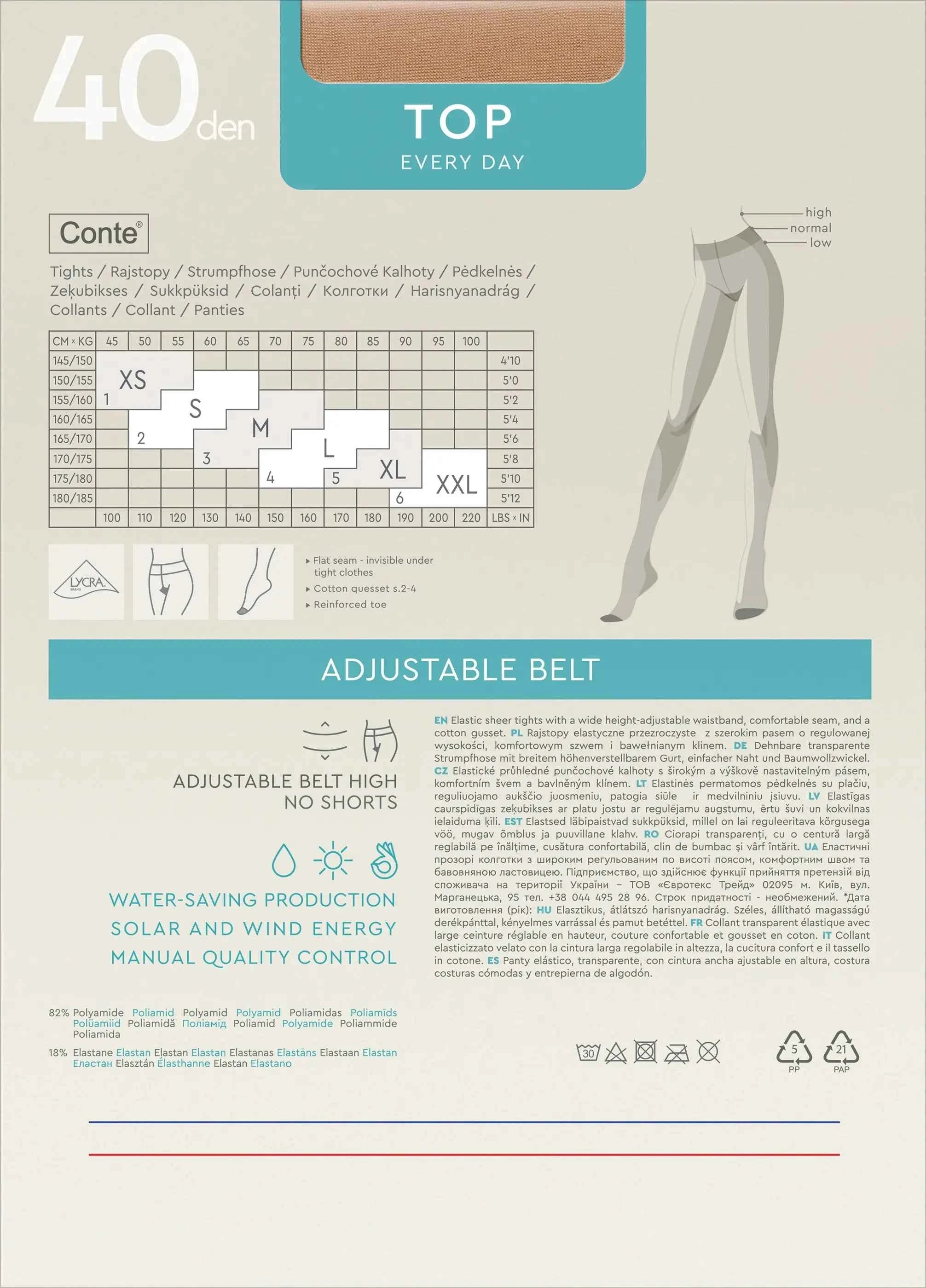 Tights Conte Top 40 Den - Low Waist Adjustable Belt