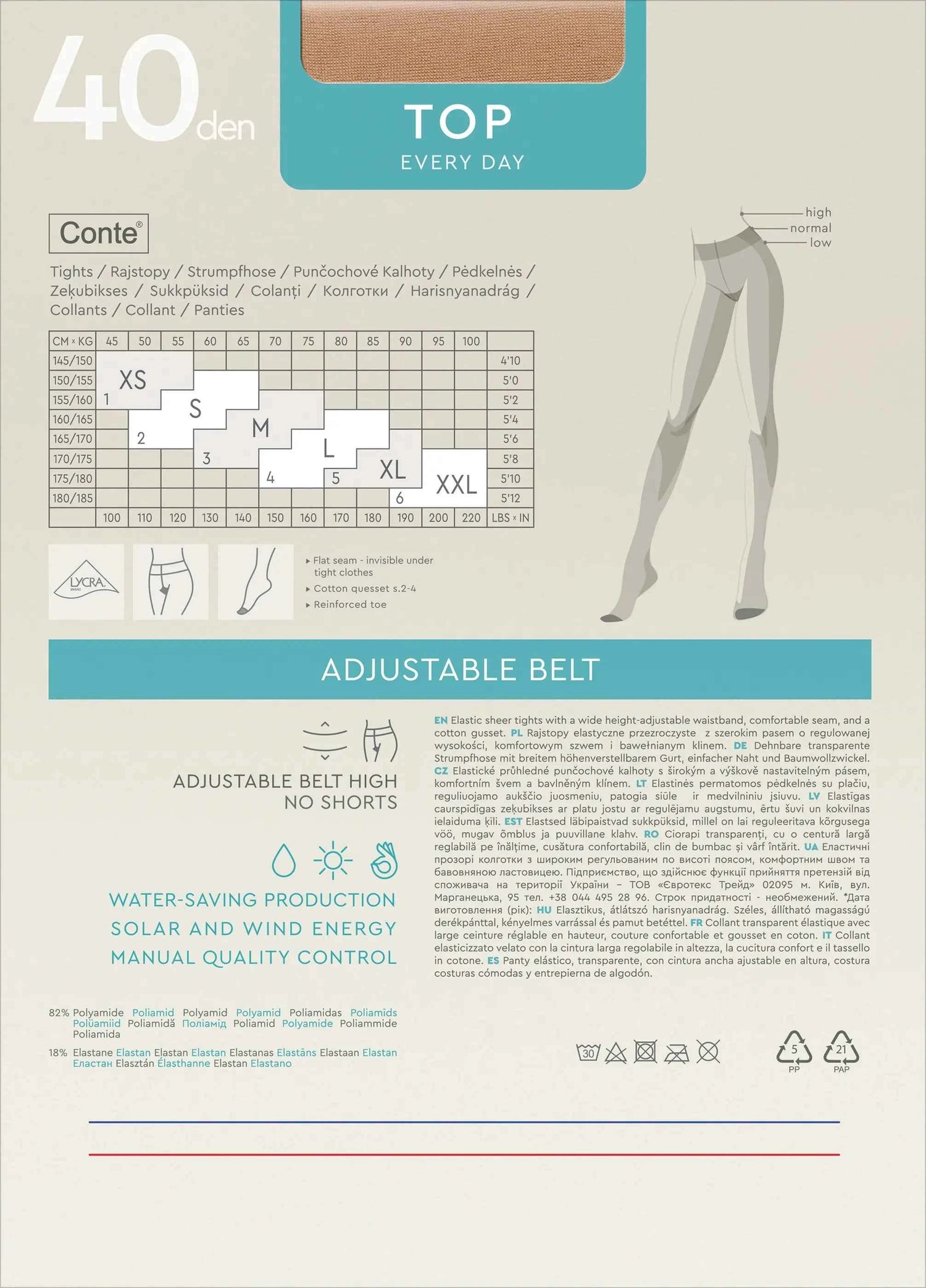 Tights Conte Top 40 Den - Low Waist Adjustable Belt