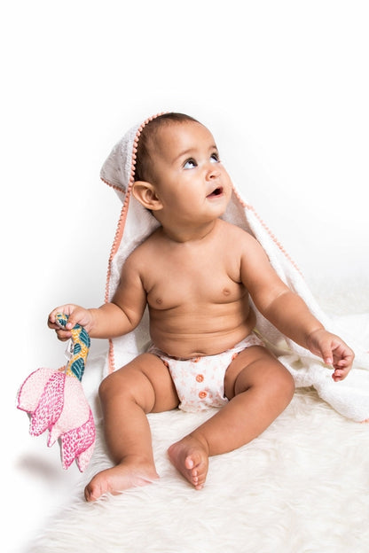 3-Piece Newborn Essential Gift Set - Hooded Towel, Swaddle & Toy Rattle