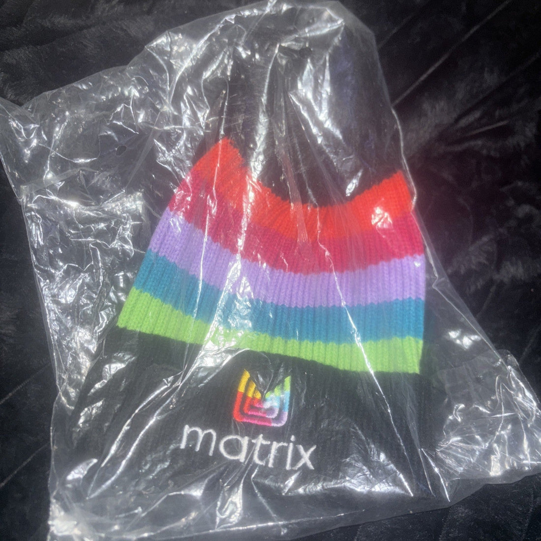 Matrix Black and Striped Pom Beanie Hat 