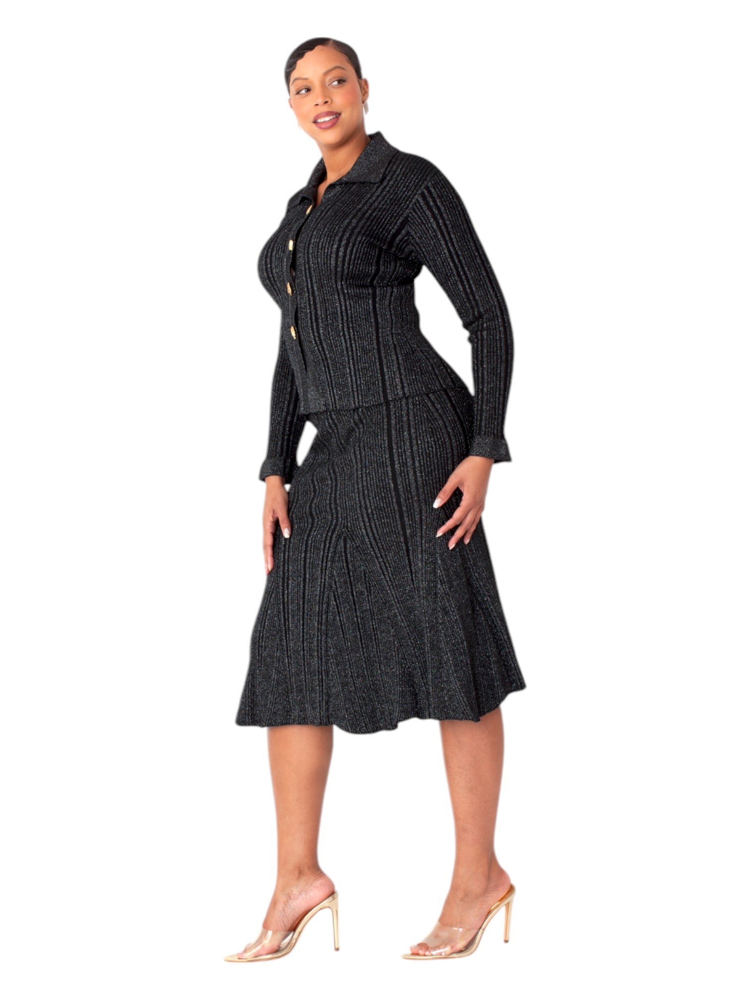 Metallic Sheen Ribbed Knit Set- 51002 by Tally Taylor