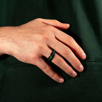 Meteorite x Green Opal Tungsten Carbide Ring - DestGlow
