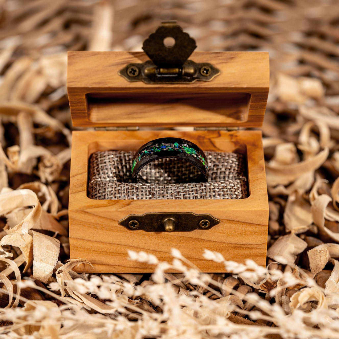 Meteorite x Green Opal Tungsten Carbide Ring - DestGlow