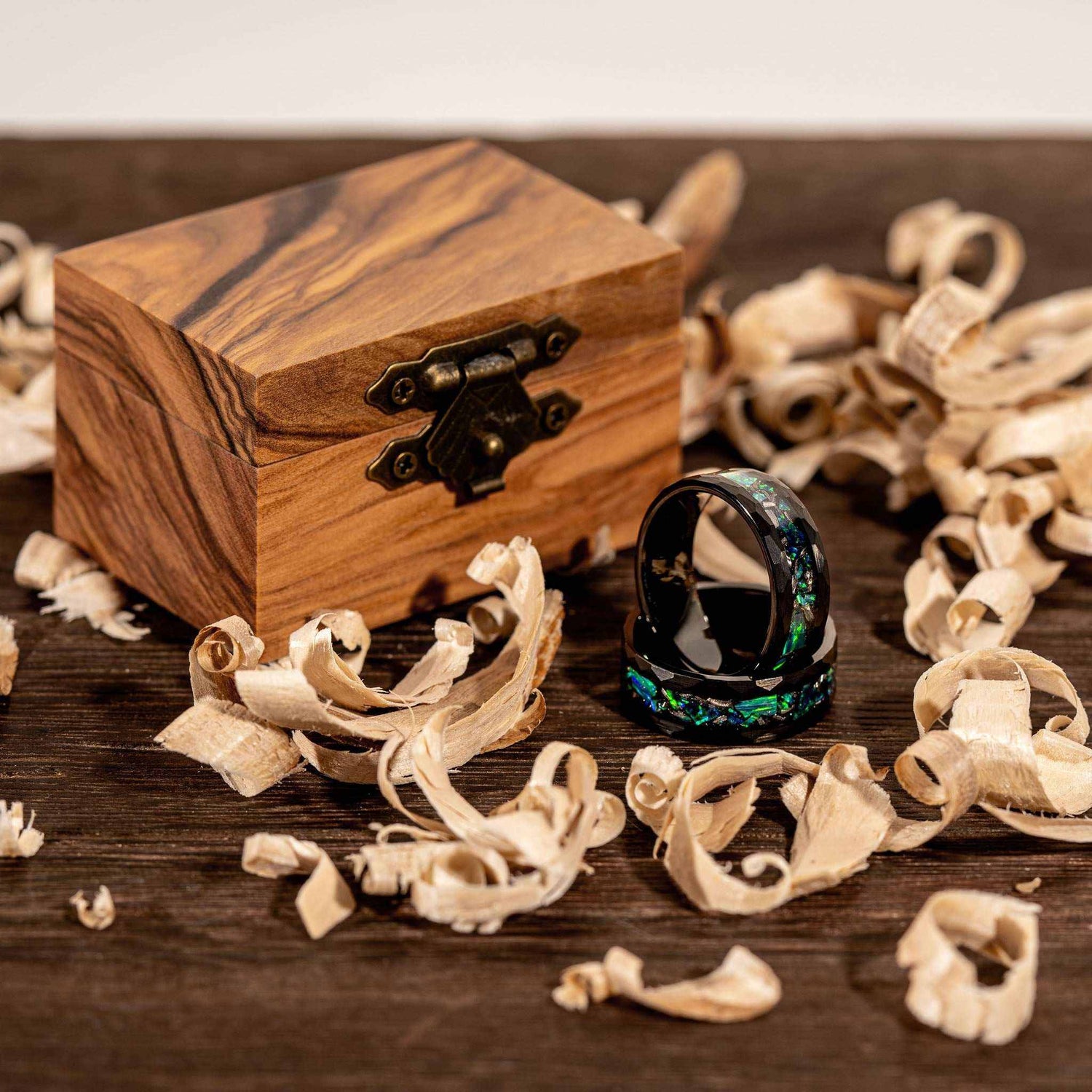 Meteorite x Green Opal Tungsten Carbide Ring - DestGlow