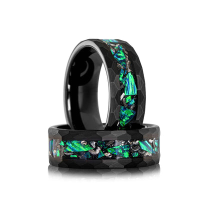 Meteorite x Green Opal Tungsten Carbide Ring - DestGlow