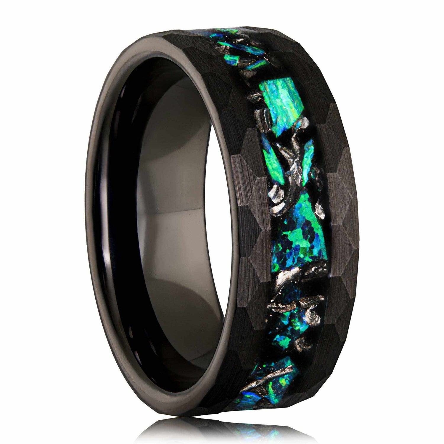 Meteorite x Green Opal Tungsten Carbide Ring - DestGlow